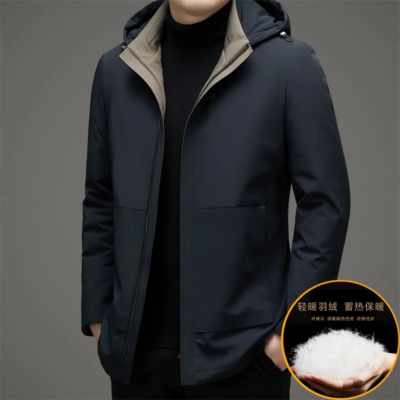 

Men's Hooded Down Jacket White Goose Down Light Business Men's Jacket Winter Clothing New Removable Hat Men's