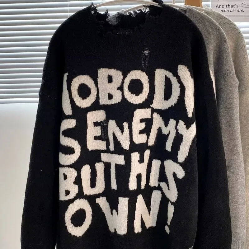 

Autumn Winter Large Size High Collar Sweater Men's Plaid Trendy Hong Kong Sle Loose Vintage Casual Knitted Fat People