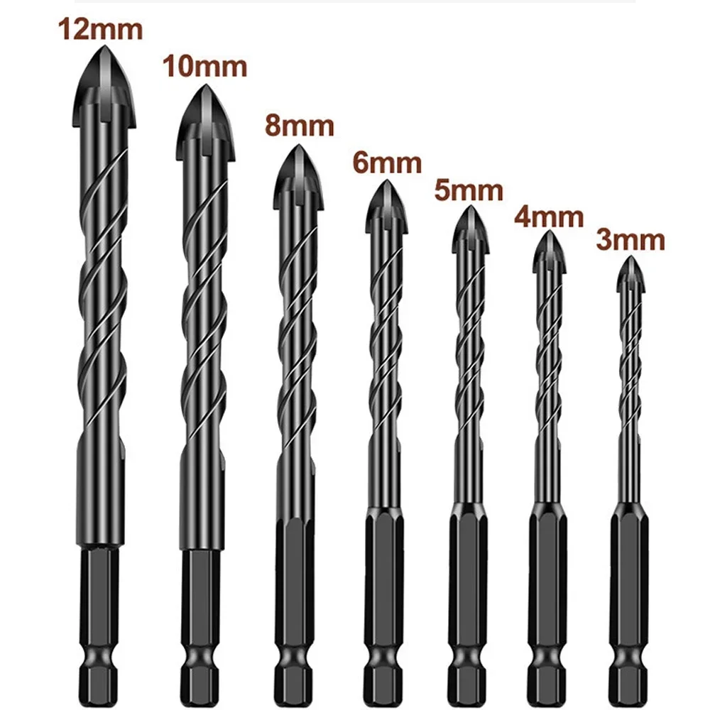 Set di punte da trapano triangolari professionali per piastrelle in vetro, cemento, ceramica, apri foro trasversale esagonale da 3 mm a 12 mm