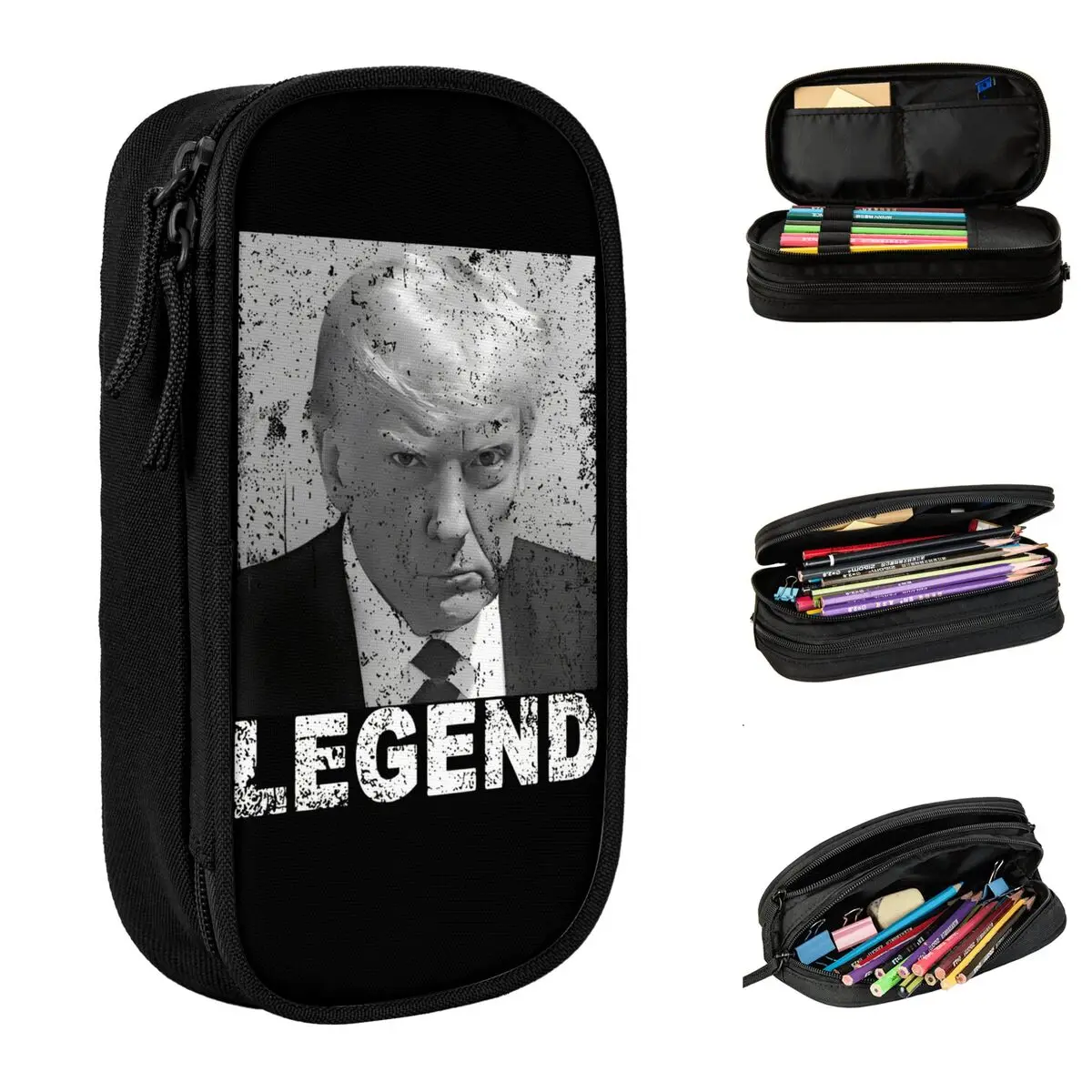 Large-capacity Pencil Case Donald Trump Mug Shot Legend 2024 President Election Office Double Layer Pencil Case Stationery