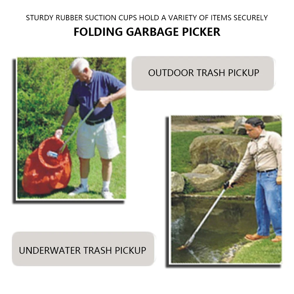 Cleaning Up Clip Aluminum Alloy Trash Pickup Tool Strong Rubber Suction Cups Litter Picker for Indoor/Outdoor/Workplace/Home