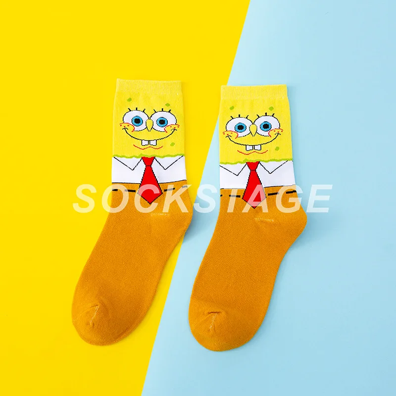 Owen Sponge Bobs Socks Cartoon co-branded hipster socks Middle Tube Socks Sports Socks Pure Cotton Odor Proof Spring Autumn Sock