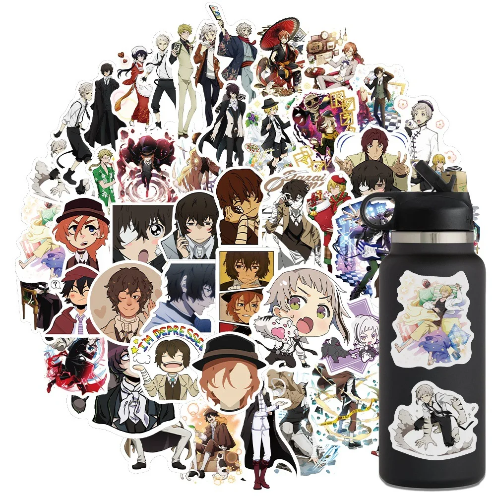 50 Uds. De pegatinas de perros callejeros Bungou de Anime, pegatinas de vinilo para teléfono portátil, nevera, guitarra, pegatina de dibujos animados japoneses para niños y adolescentes, juguete de regalo