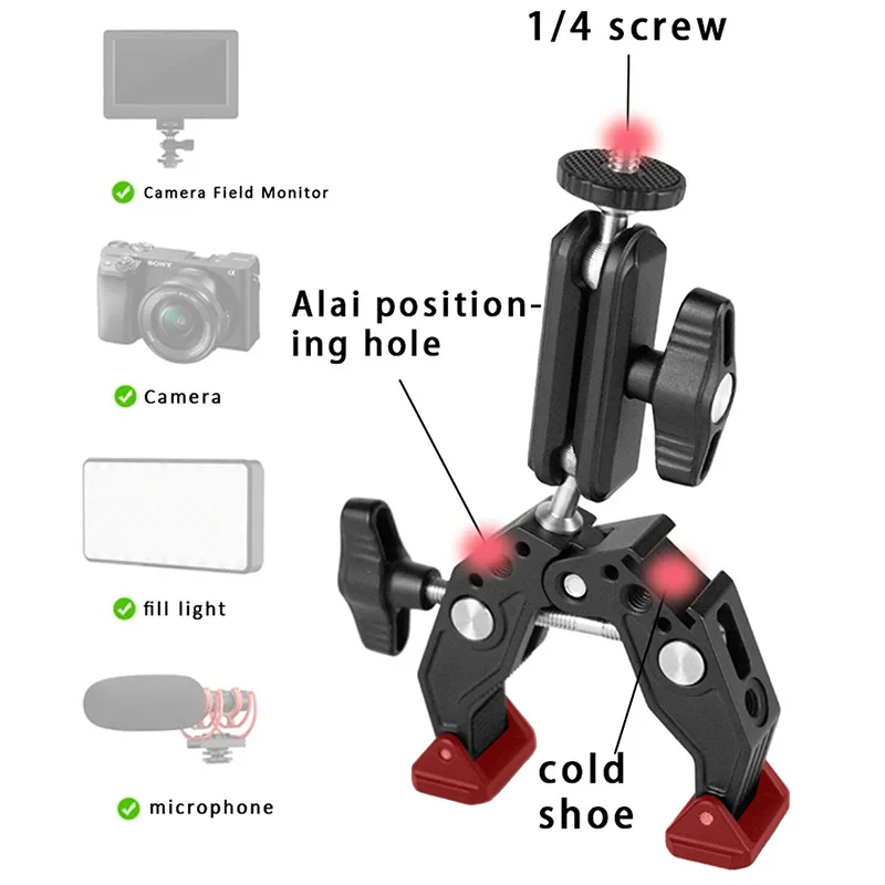 Aluminum Alloy Multifunctional and Powerful Crab Clip Holder, Suitable for Camera/action Camera/mobile Phone Photography