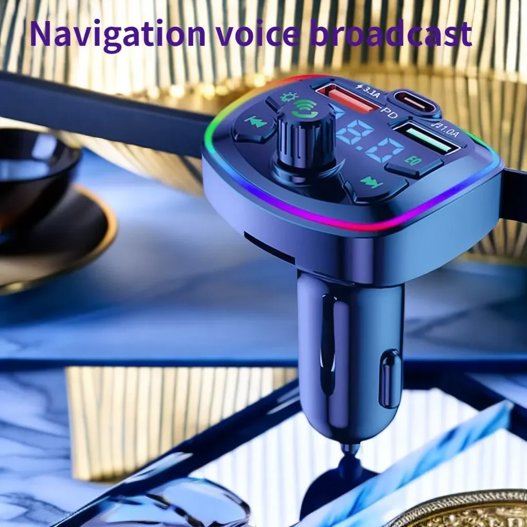 سيارة بلوتوث 5.0 FM الارسال PD نوع-C المزدوج USB شاحن سريع ملون المحيطة ضوء ولاعة السجائر ل Xiaomi آيفون Poco