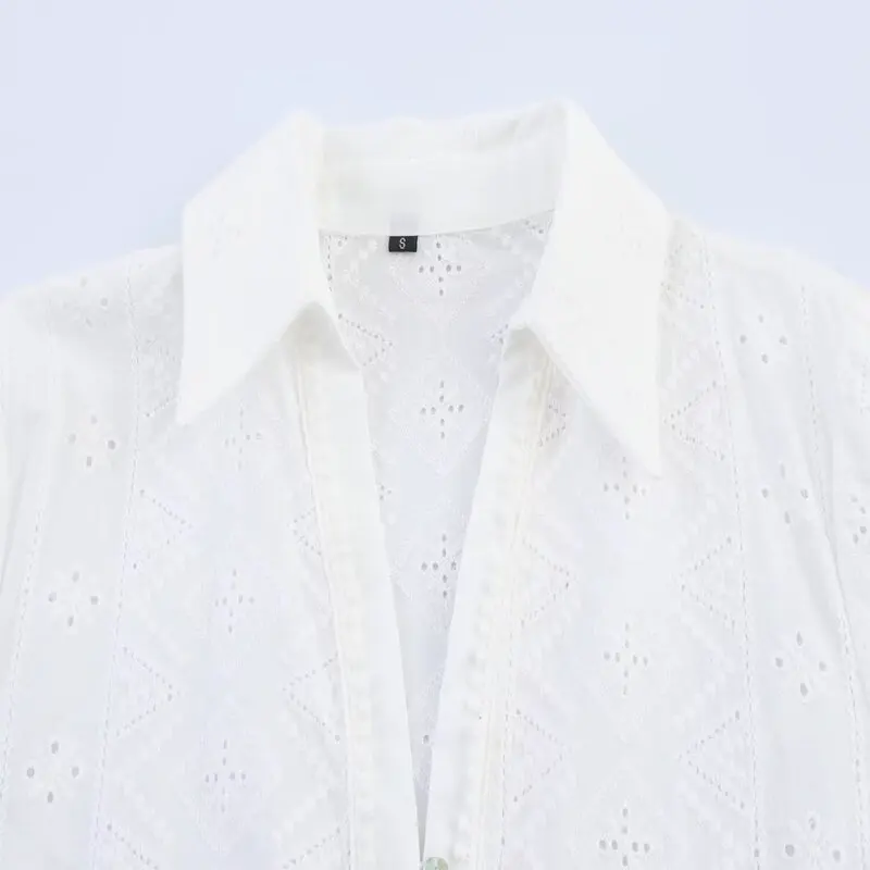 Nouvel été 2025 femmes coton brodé évider col Faion ort irt polyvalent coupe ample longue longueur Sve ort