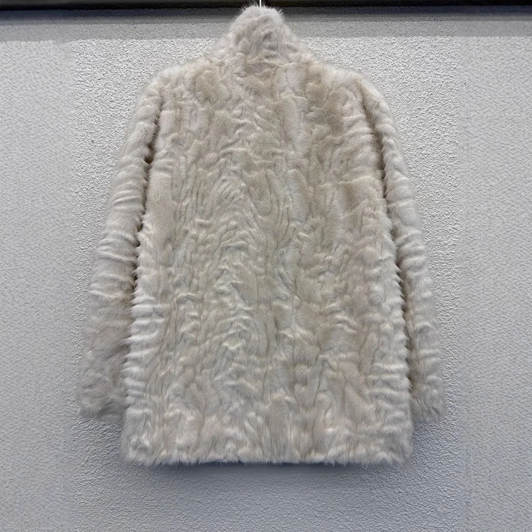 Mulheres casacos de pele do falso sólido casaco gola mangas compridas arco ponto aberto grosso elegante solto ajuste casual 2025 outono inverno