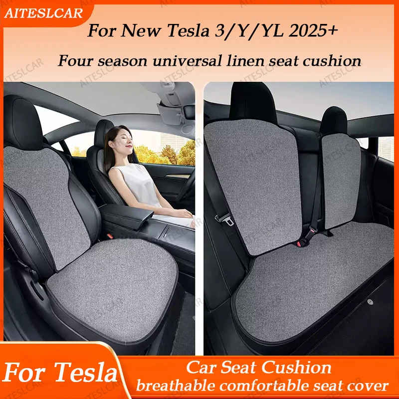 

Для Tesla Model 3/YL/Y 2025: Комплект льняных вентилируемых комфортных подушек для сидений, универсальные, всесезонные, раздельные, для заднего ряда.