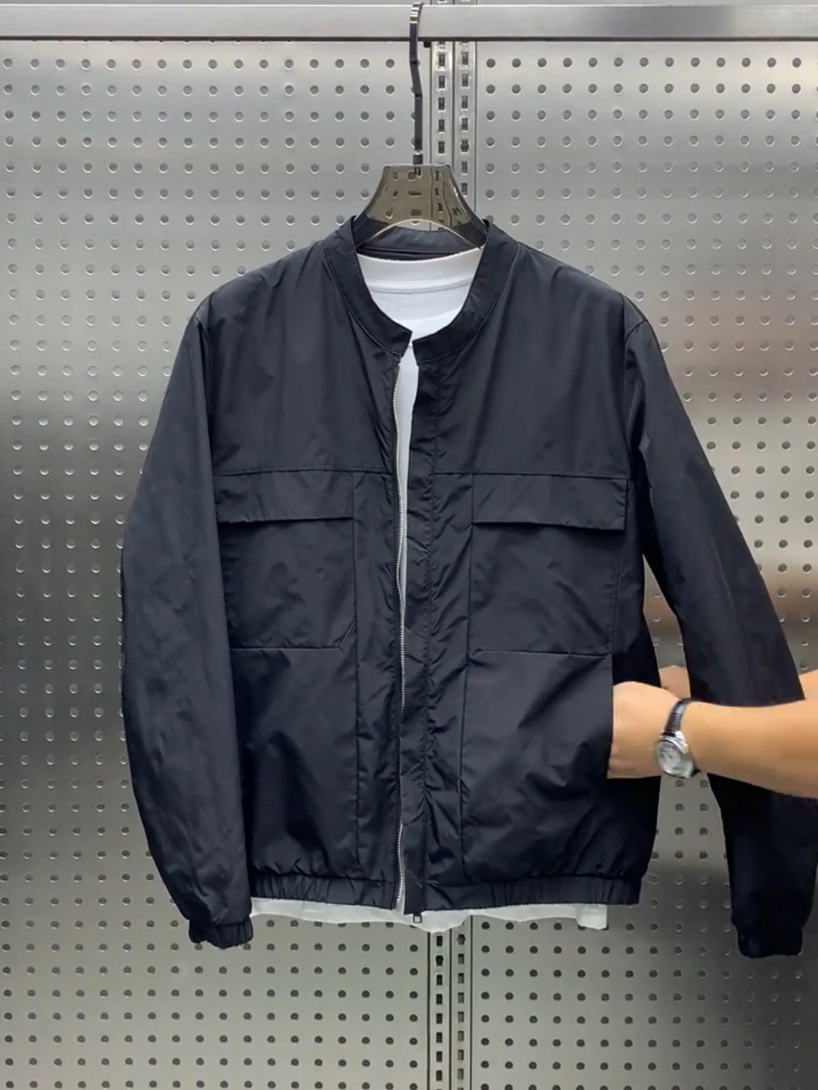 

Simplified Design Large ket Workwear Stand Collar Jaet Men's Spring Autumn Trendy Pure Color Casual Outerwear Baseball U...