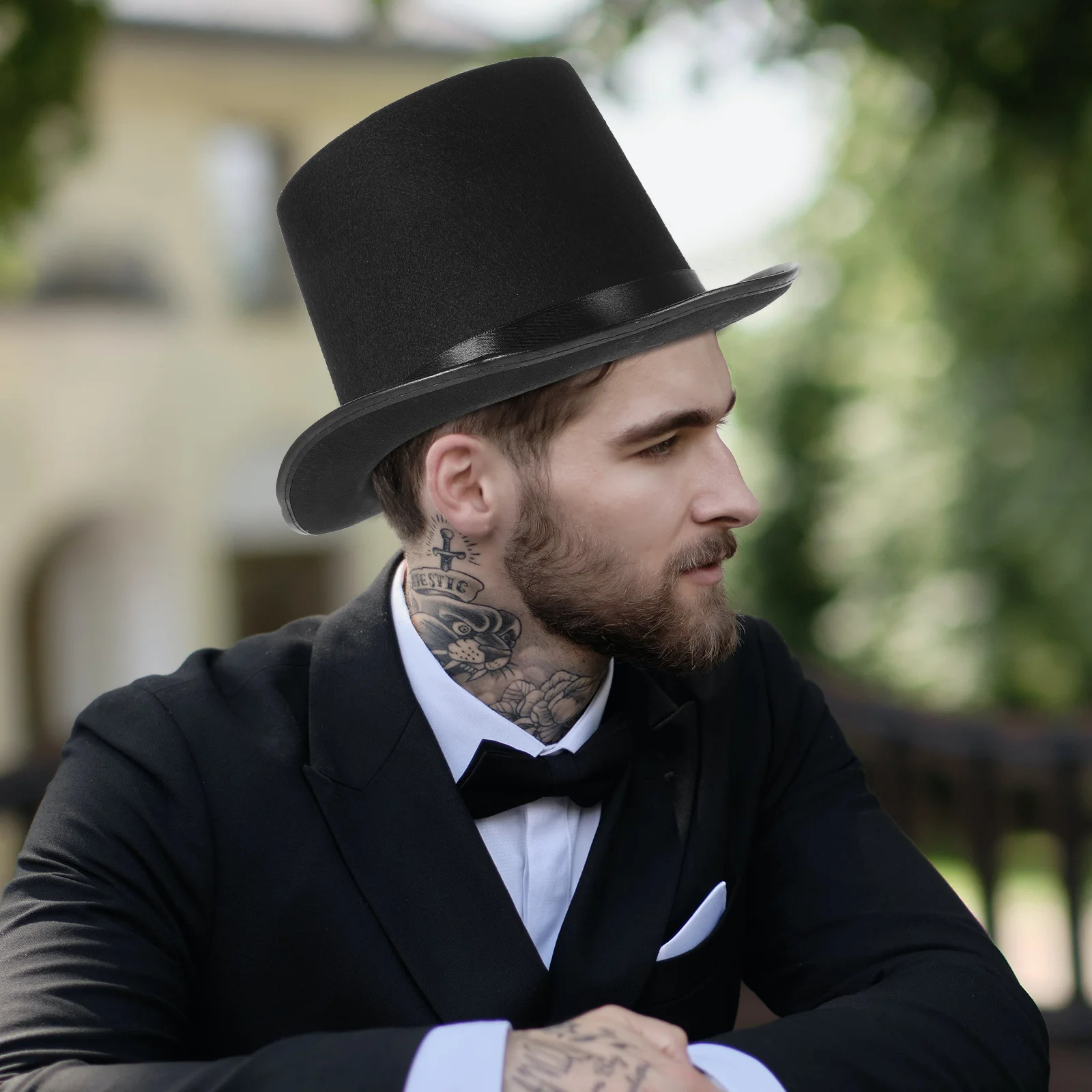 Cappello da mago nero Classico tessuto non tessuto Accessorio per feste in costume Vesti per Halloween Steampunk