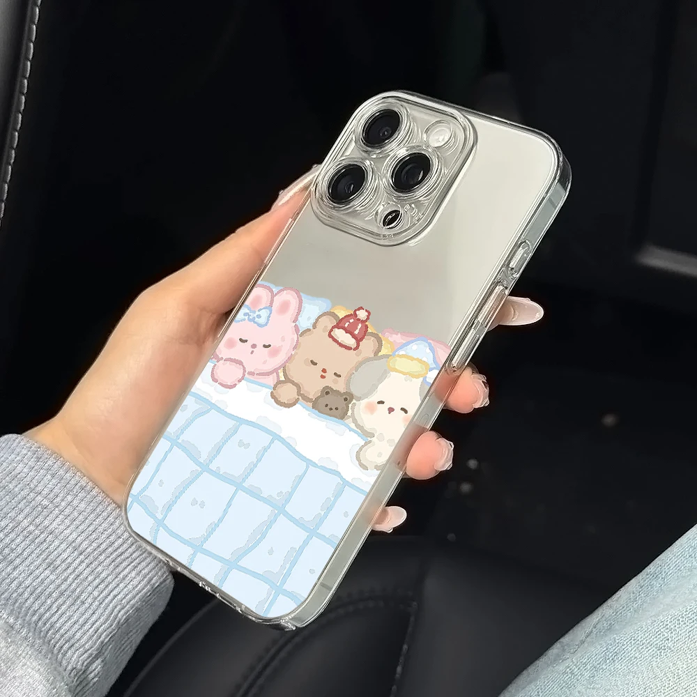 Cute Pet in Bed Silicone Phone Case for iPhone 17 16 15 14 13 12 11 Pro Xs Max Air Mini 7 8 6 6s Plus SE 2020 2022 Cover