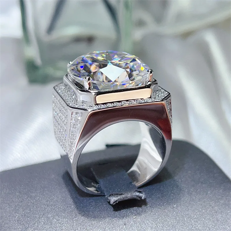 20 Carat D Color Real Moissanite Diamond Rings for Men Luxury Shiny s925 Silver 18mm Big Moissanite Man Ring Fine Jewelry GRA - Detail 1