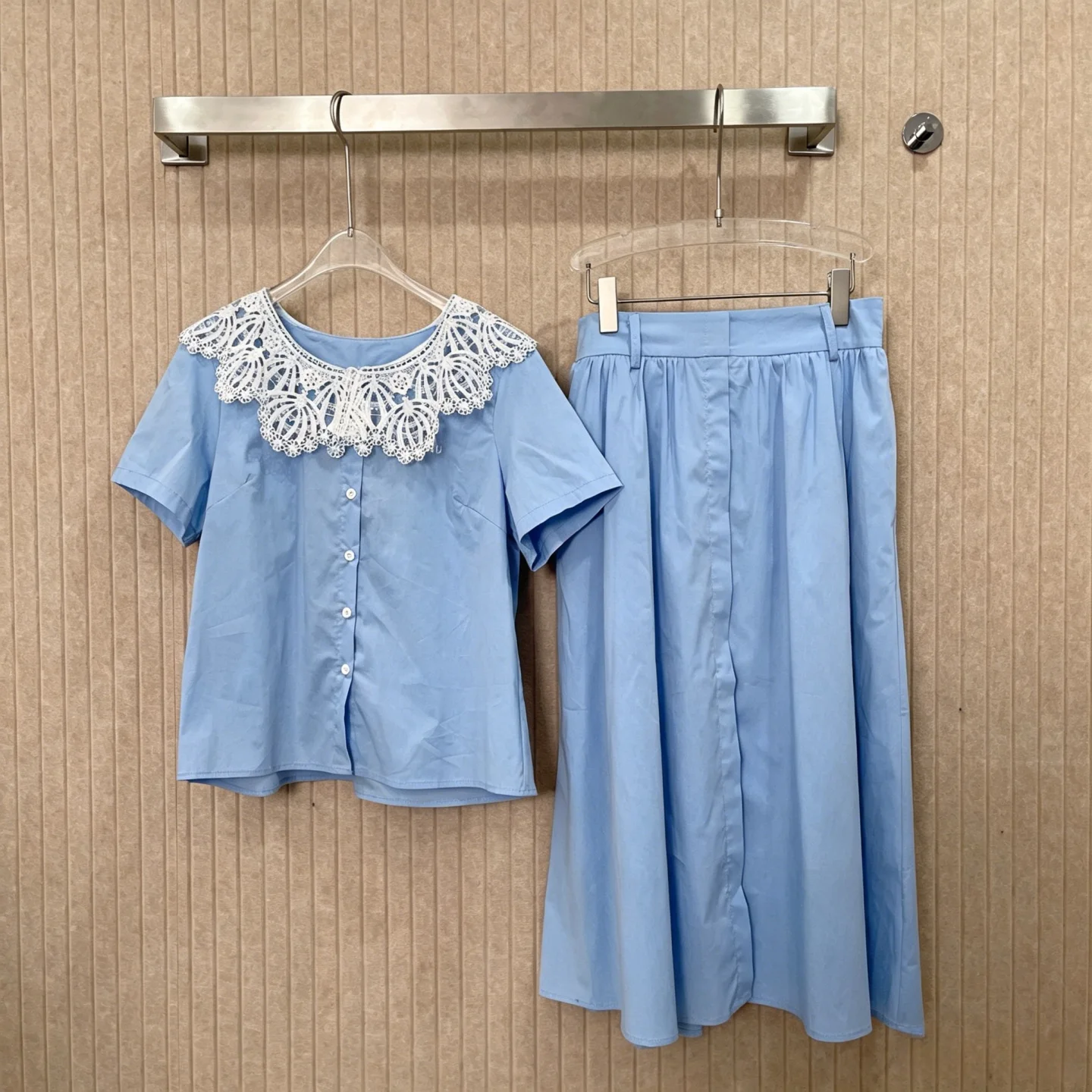 

2026 New Women's Lace Collar Shirt Wide Leg Pants Set ZX010
