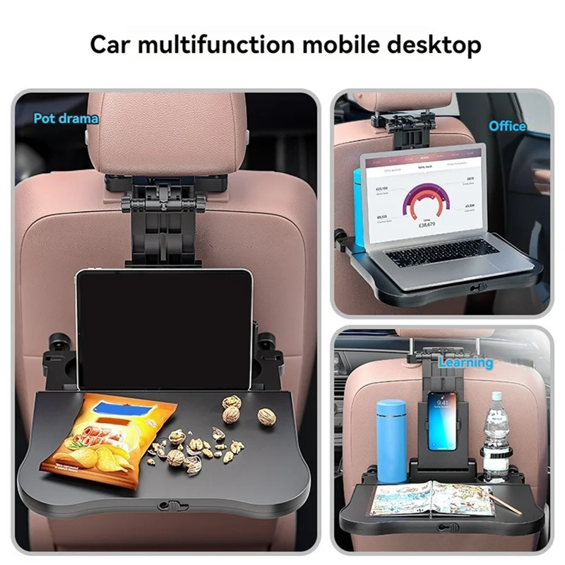 Clear Car Back Seat Tray Desktop Is Stable, For Rear Passengers To Eat And Work, Adjustable Travel Tray
