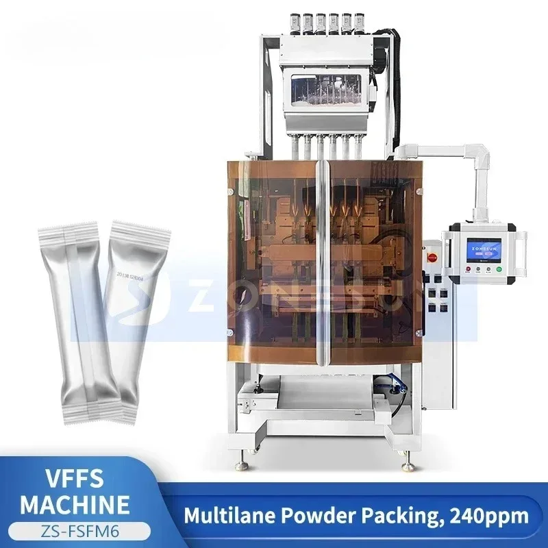 Zonesun Maszyna do napełniania proszkami ślimakowym dozownikiem, pionowa maszyna do formowania, napełniania i zamykania, maszyna do pakowania w saszetki, maszyna do zamykania torebek plastikowych ZS-FSFM6
