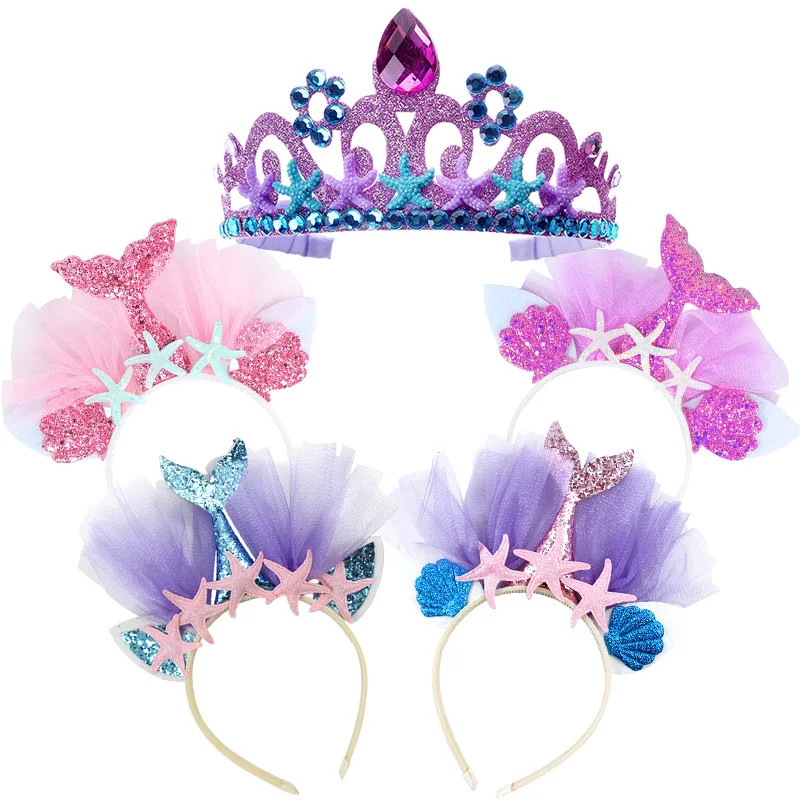 Glitzerndes Meerjungfrau-Stirnband für Geburtstagsmädchen, Meerjungfrauenschwanz, Tüll-Stirnband unter dem Meer, kleine Meerjungfrau, Babyparty, Party-Kopfbedeckung