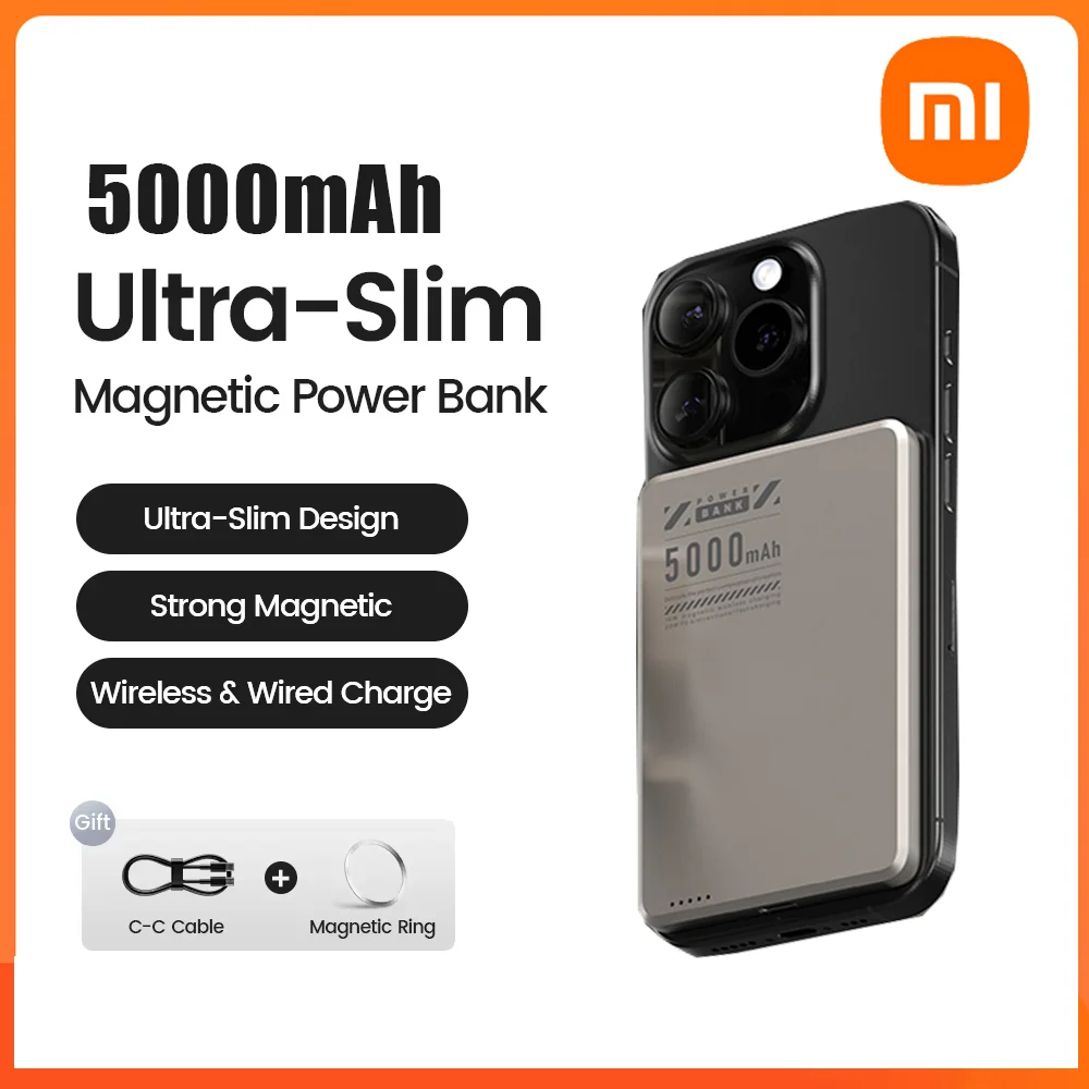 Xiaomi 5000 mAh magnetyczny Power Bank Slim bezprzewodowy Powerbank przenośna bateria zewnętrzna do Magsafe dla iPhone 16 15 Samsung