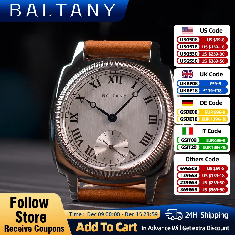 Baltany 1926 Oyster Tribute Wristwatches VD78 Sapphire Crystal Heated Blue Hands 10ATM Stainless Steel Quartz Vintage Watches