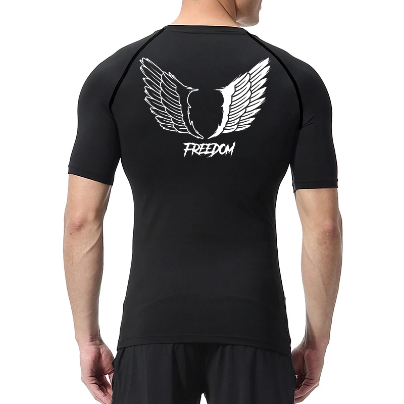 Angel Wings Freedom Print Compression Shirt for Men Sporty Quick Dry Tees Tshirt Tops Gym Workout Running Undershirts Baselayers image 2