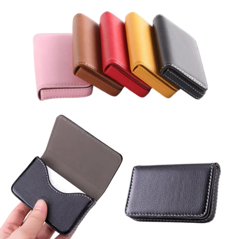 1pc PU Leather Business Card Holder With Magnetic Buckle Slim Pocket Name Card Holder Large Capacity Portable Credit Card Case