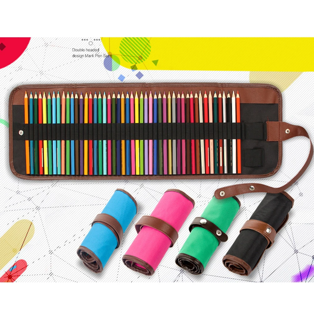

Pencil Case Organizer Bag Storage Roll Up Pouch Canvas Long Term Multi Slots Art Students Pens Brush Lightweight Compact Gift