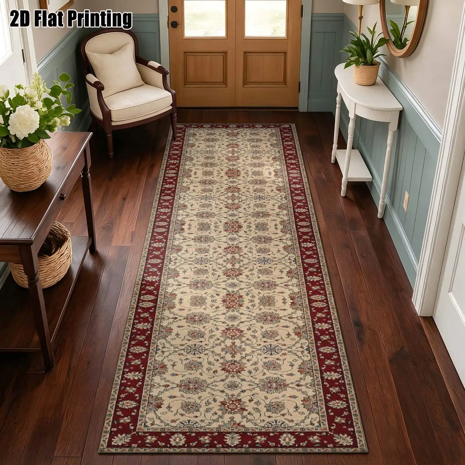 1Pc 2D Printed Long Strip Rugs: Retro Red-Brown Floral, European, Bohemian, Geometric Striped, Modern Minimalist Styles Machine Washable, Multi-Size, Ideal for Entrance, Hallway, Living Room, Bedroom Home Decor.