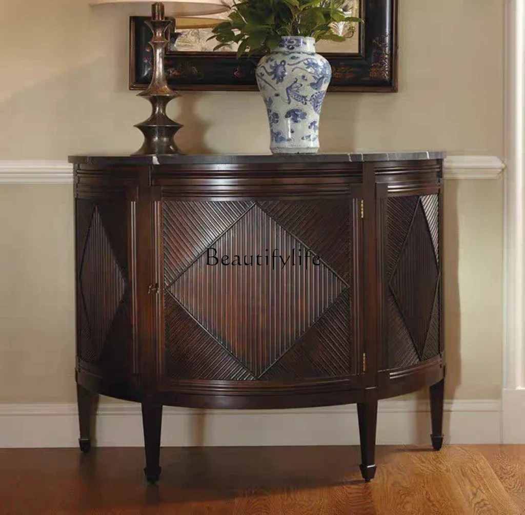 

05 FG17American-Style Antique Solid Wood Entrance Cabinet European-Style Retro French Antique Semicircle Sideboard Cabinet