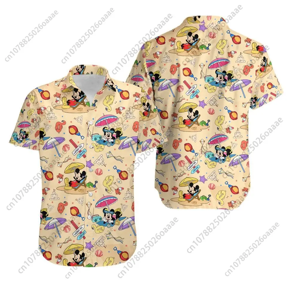 Disney-camisa hawaiana de Minnie y Mickey para hombre y mujer, camisa informal de manga corta con botones, camisas de playa hawaianas de Disney para niños