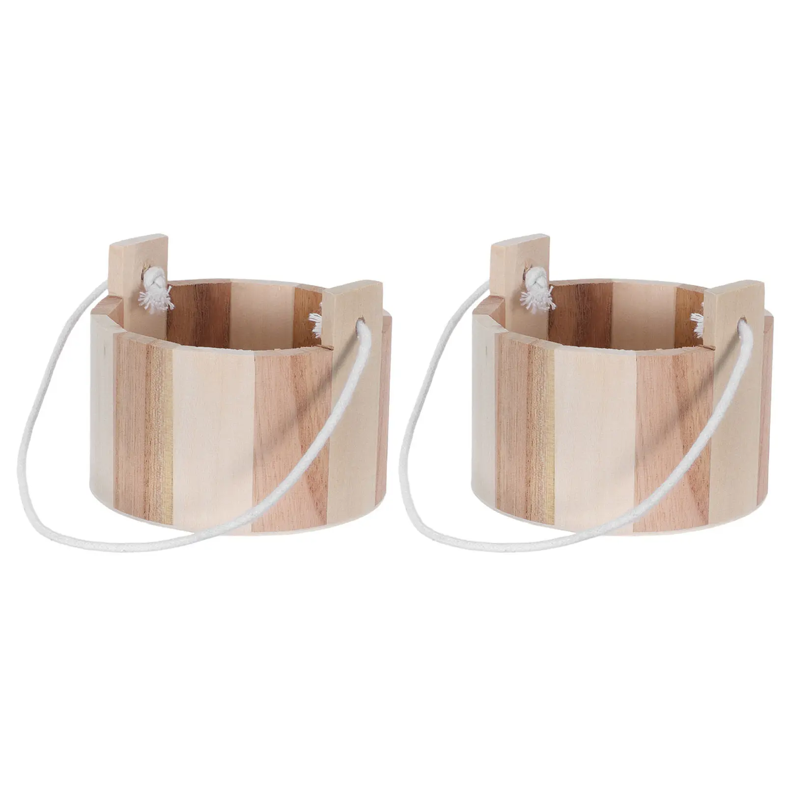 

2Pcs Mini Wooden Sauna Buckets 4 Inch Handcrafted Spa Buckets Bath Salt Storage Bucket Sauna Accessories Steam Room Spa Carrying