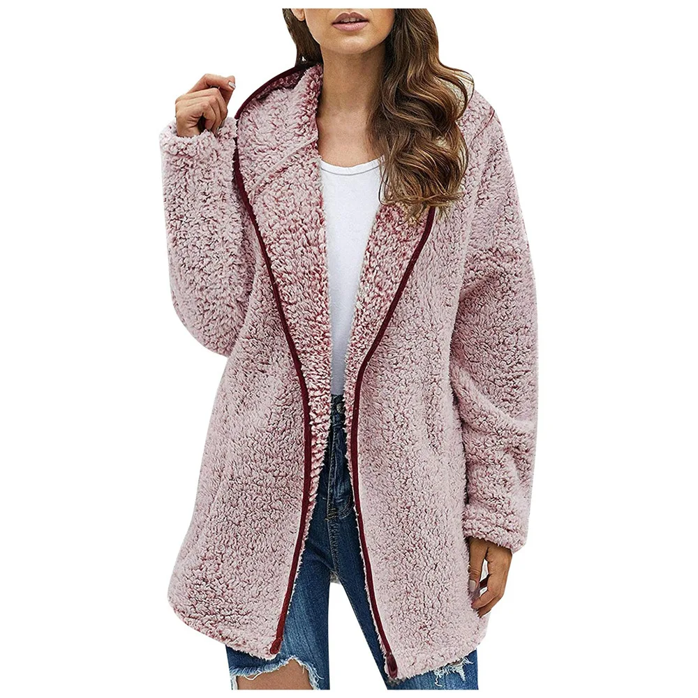 Women's Fashion Fall Winter Thick Plush Long Sleeve Pocket Jacket Top Coats For Women For Cold Quilted Coat For Women 2024