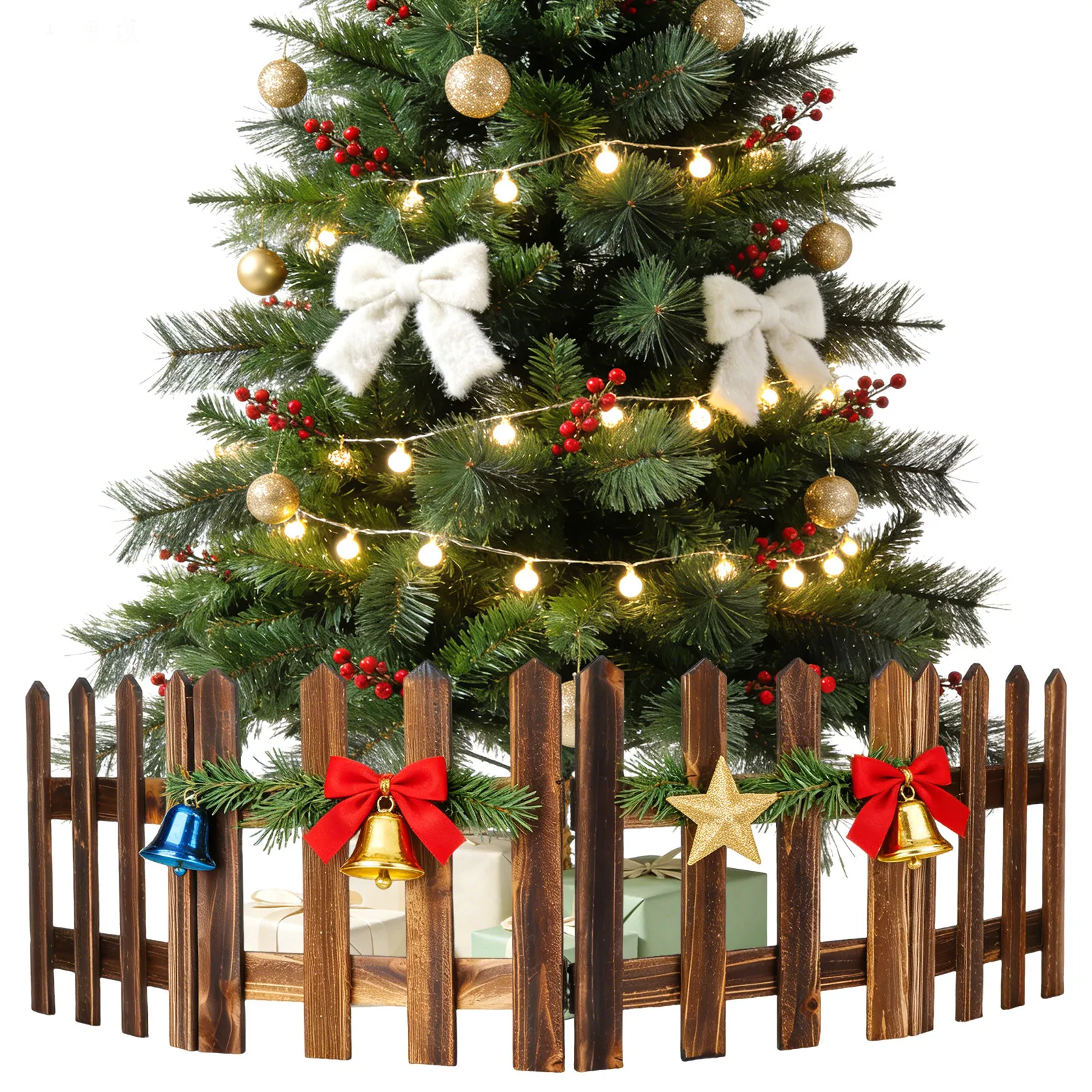 

Wooden Picket Fence Miniature Garden Decor for Christmas Tree Holiday Display Outdoor Courtyard Lawn Hotel Restaurant Guesthouse