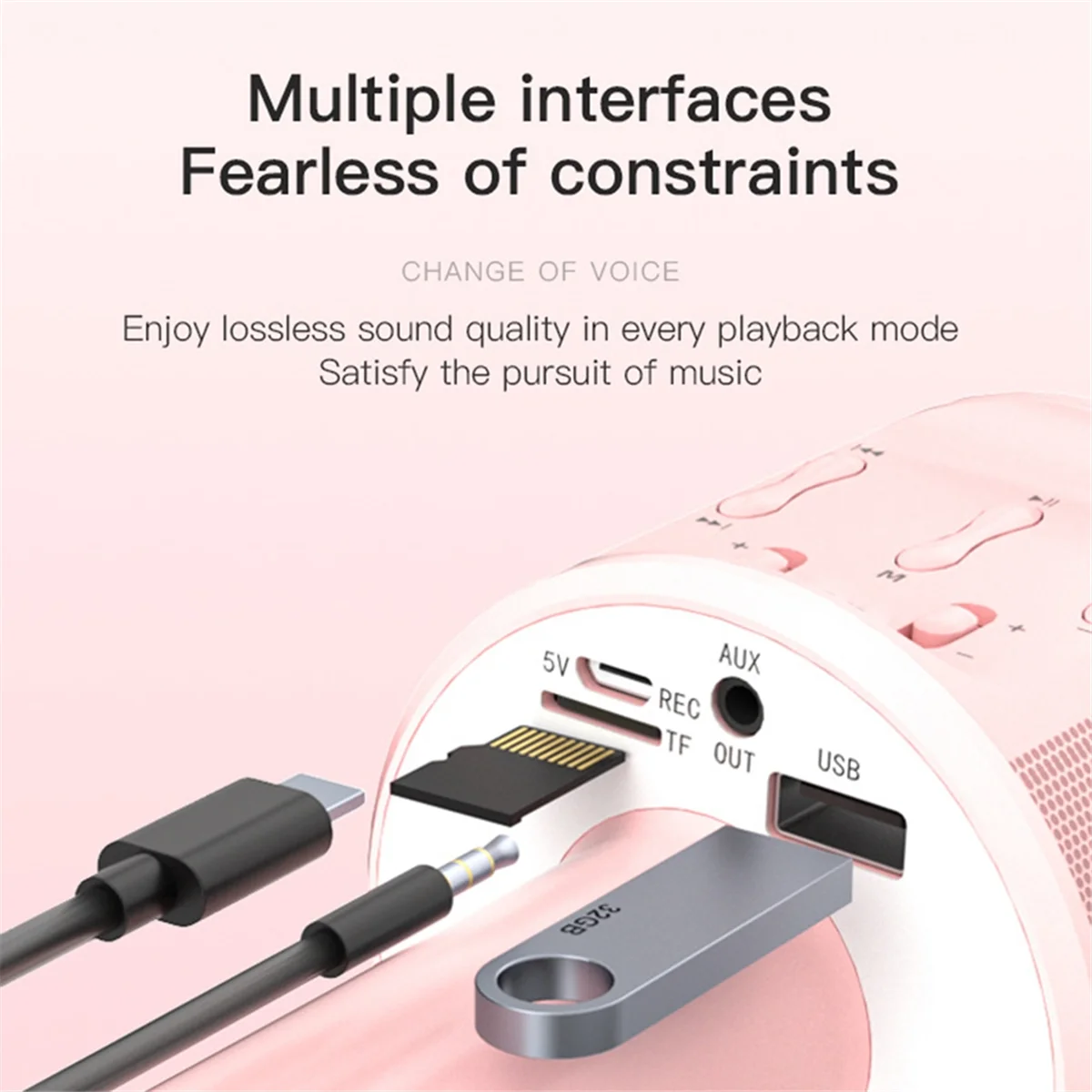 مشغل Ktv للمنزل اللاسلكي بتقنية البلوتوث للأطفال مع ملحقات إضاءة LED صوتية سحرية باللون الوردي