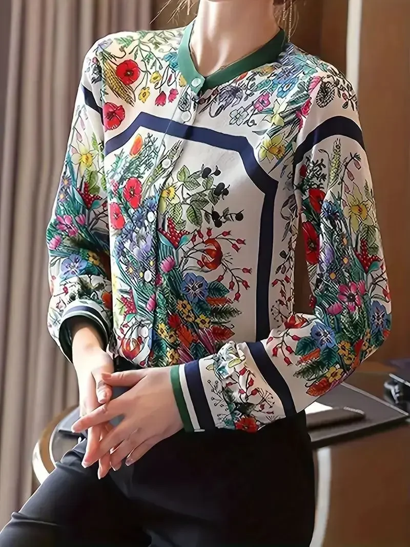 Vintage Chinese style flower print shirts for ladies New elegant women's blouses Female Tops Blusas Women B31