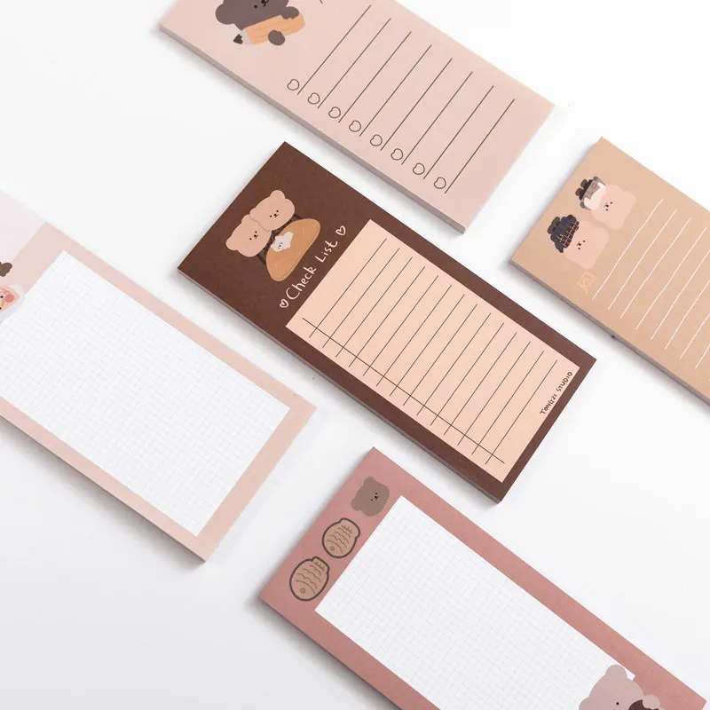 50 Sheets Cute Korean Biscuits Bear Memo Pad Message Notes Decorative Notepad Note check list Memo Stationery Office Supplies