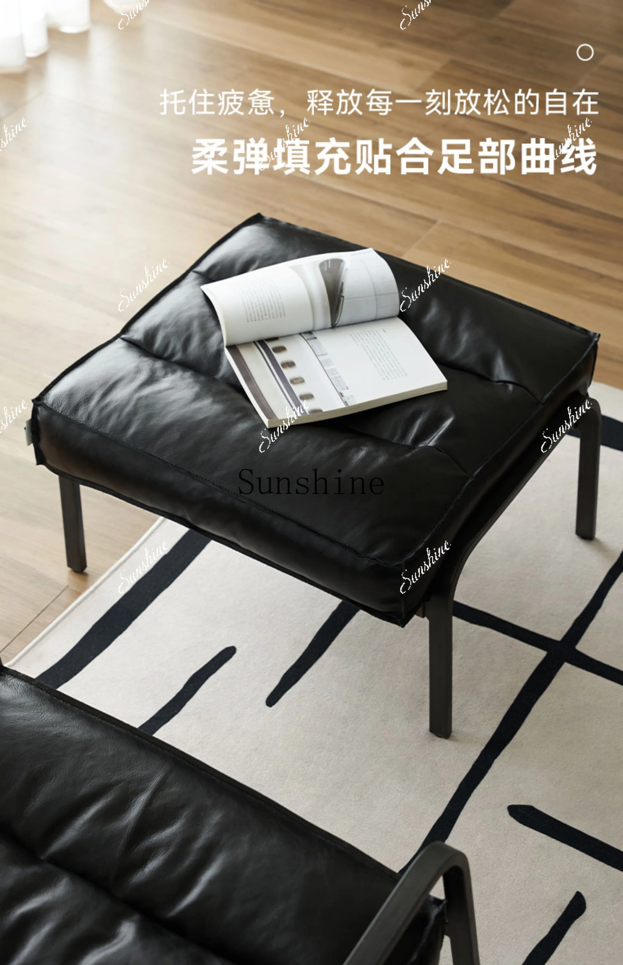 Leather retro single recliner with pedals Solid wood medieval living room Lazy sofa  FT