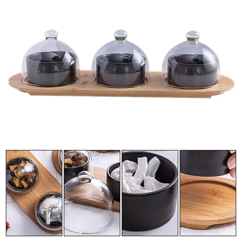 1Pcs Ceramic Dessert Tray Pure Manual Round Sweets Serving Plate Natural Wood Snack Tray Ideal for Tea Time Party Refreshments
