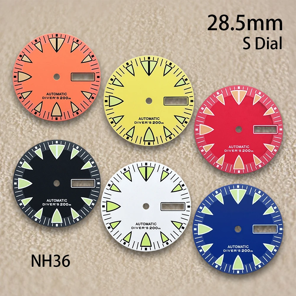 

28.5mm S Logo Monster Dial Fit NH36/4R36 Movement Green Luminous Dual Calendar High Quality Watch Modification Accessories