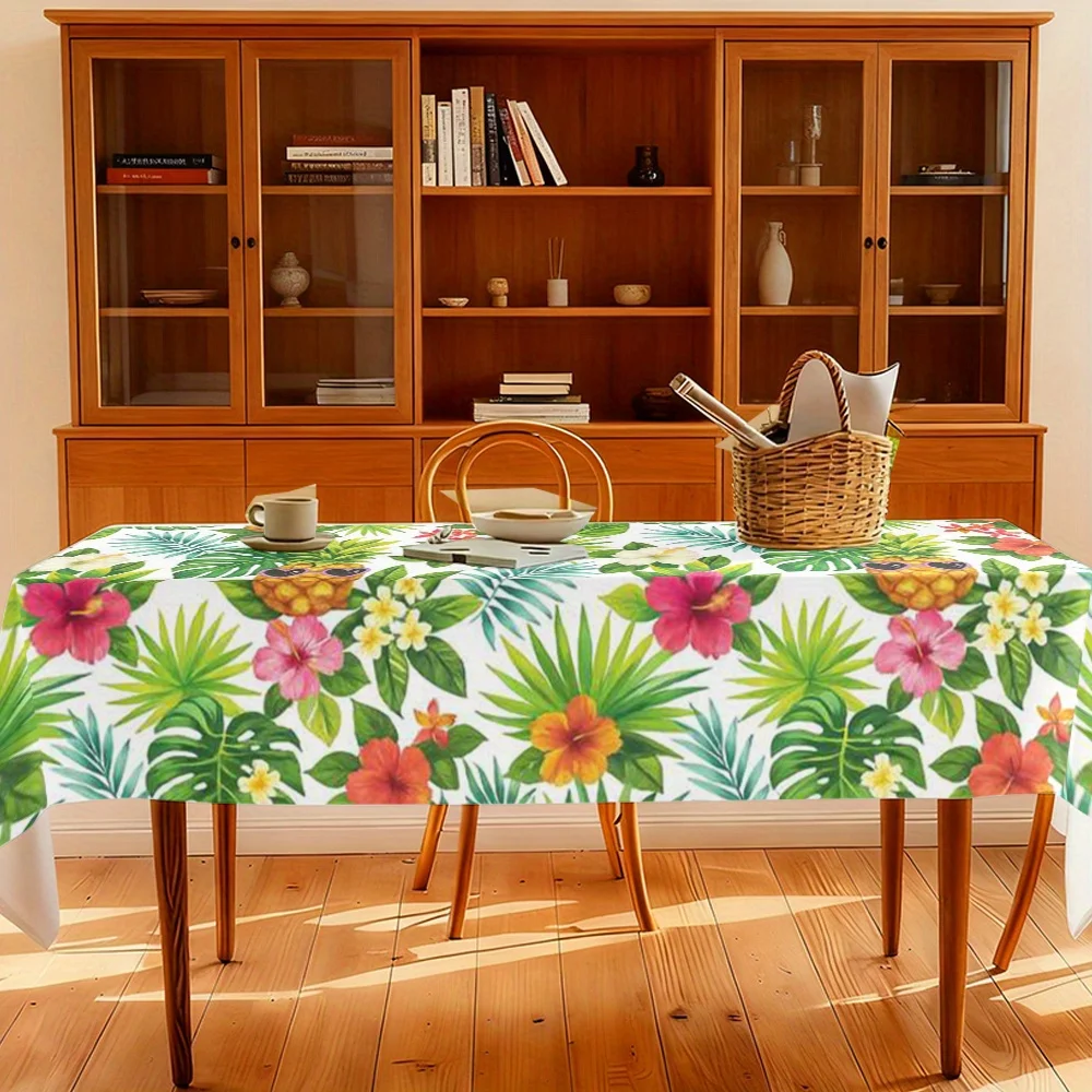 This Stylish And Attractive Tablecloth Is Made of Soft, High-Quality 2D Flat Material. It Is Easy to Clean And Reusable, Suitable for All Seasons. Featuring a Tropical Theme with Vibrant Colors, Green Leaves, And Floral Patterns