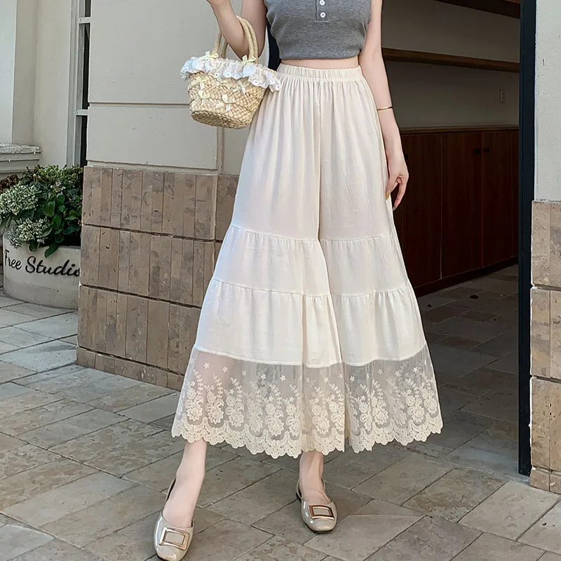 Damen-Unterhose im japanischen Stil, locker, mit elastischem Bund, bestickter Spitze und Baumwoll-Leinen-Mischung...