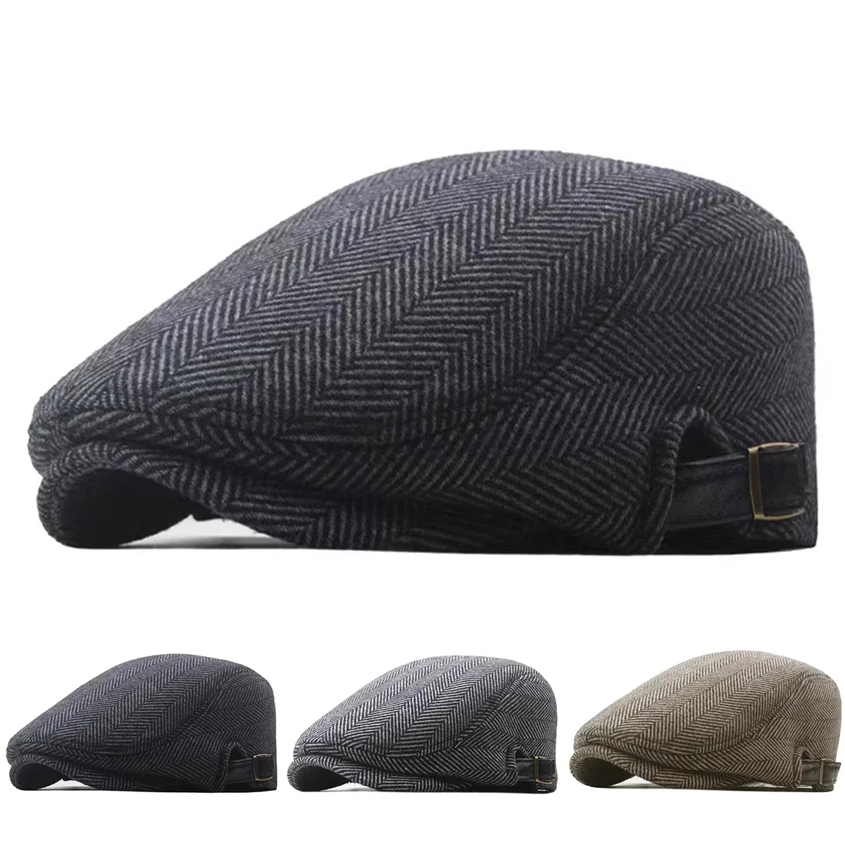 Herren Vintage Fischgrätmuster Newsboy Caps Britische Malerhüte Frühling und Herbst Verstellbare Flatcap Hip-Hop-Baskenmützen Schirmmützen