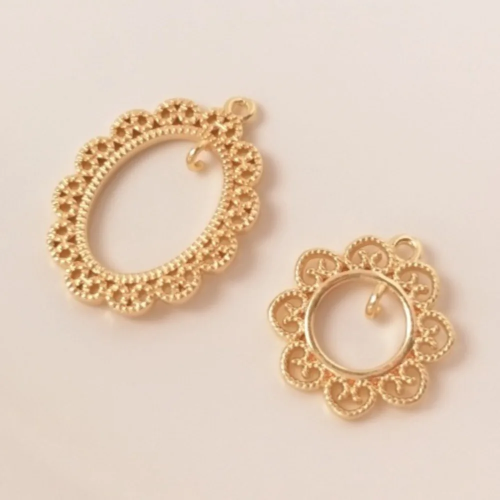 

1Pcs Copper Charms 14K Gold Color Lace Hollow Frame Pendant Earrings Necklace Pendant DIY Jewelry Accessories