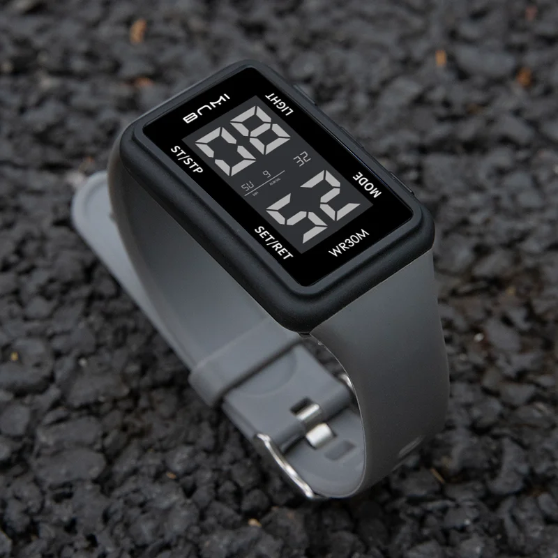 Multifunction Electronic Watches For Man Silicone Strap Outdoor Sports Rectangular Dial Digital Display Wristwatch Male Clock