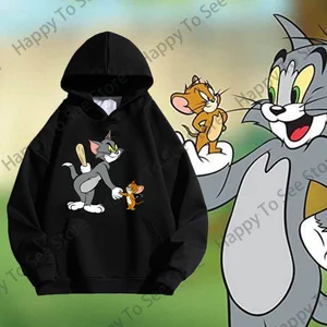 Tom và Jerry Hoodies Cotton Pure Women Spring và Duel Autumn Tops Loose Lazy Phong cách hoạt hình vui nhộn PULLOVER TOM VÀ JERRY 10 Áo nỉ bán hàng chính của Tom và Jerry - №4