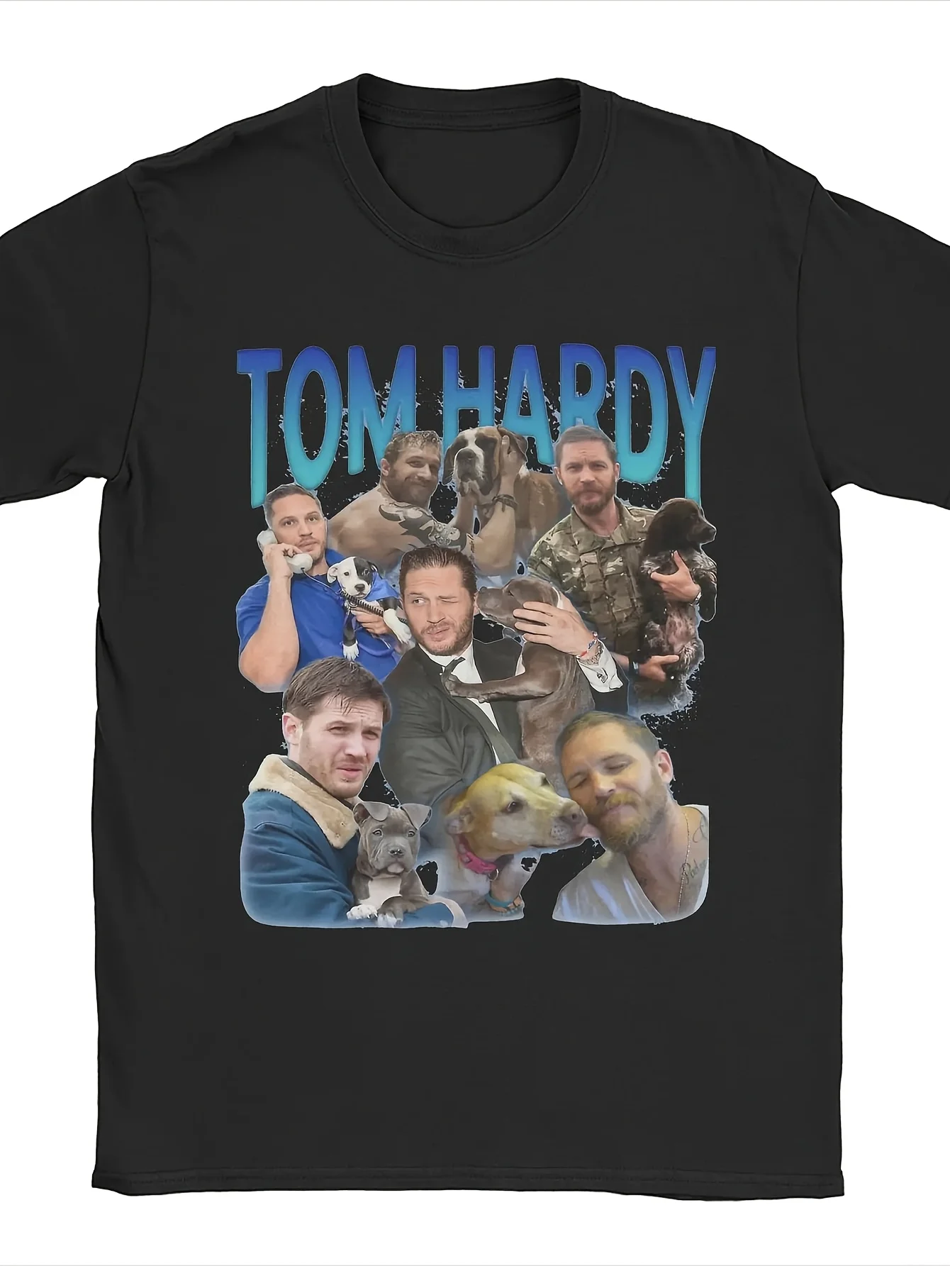Tom Hardy with Dogs T Shirts for Men Cotton Vintage T-Shirt Crewneck Tee Shirt Short Sleeve Tops Graphic Printed