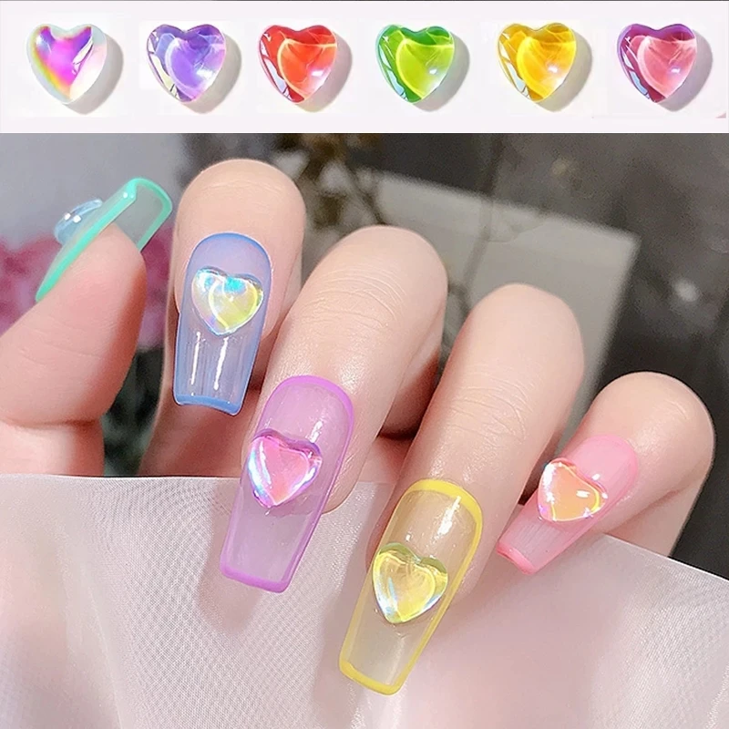 

50pcs Nail Parts Heart Mocha Fluorescent Resin Charms Rhinestones Glitter Art Accessories Decoracion Uñas Kawaii Accessories