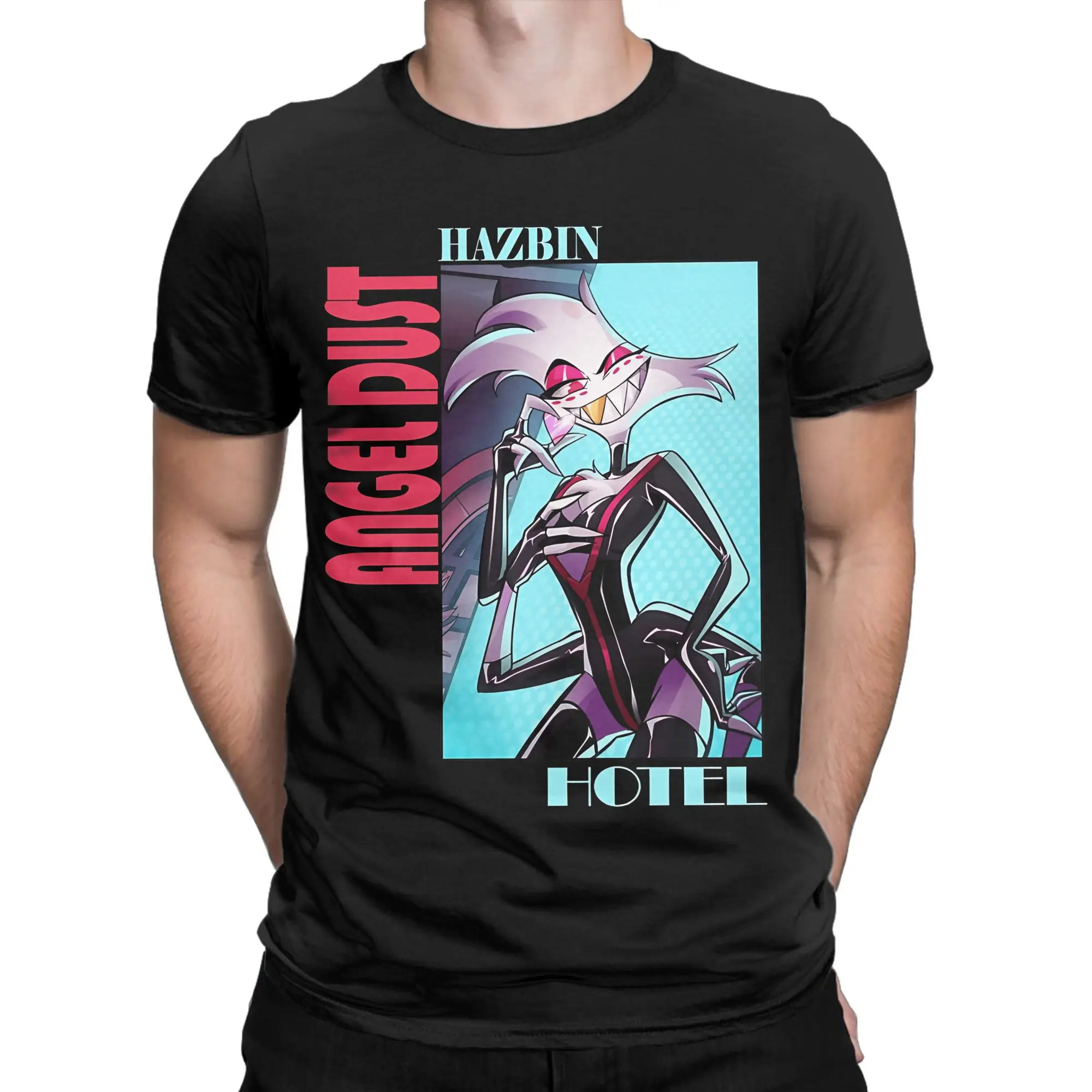 Hazbins Hoteling T-Shirts Men Angel Dust Hipster Pure Cotton Tees Crew Neck Short Sleeve T Shirt Plus Size Tops