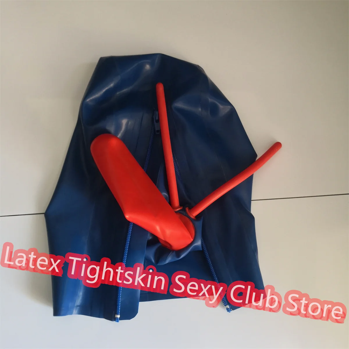 

Sexy Latex Hood Blue Color with Nose Tube Sheath Back Zip Halloween Cosplay Costumes