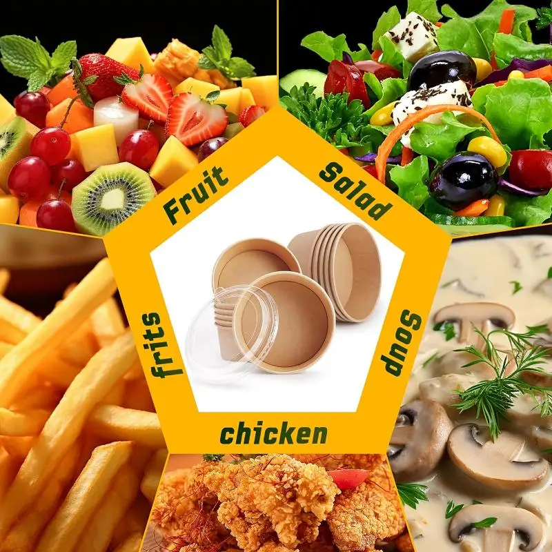 【HG】Kraft Paper Round Food Boxes With Clear Anti-Fog OPS Lids Round Shape Pack Of 25 Kraft Paper Packaging Box