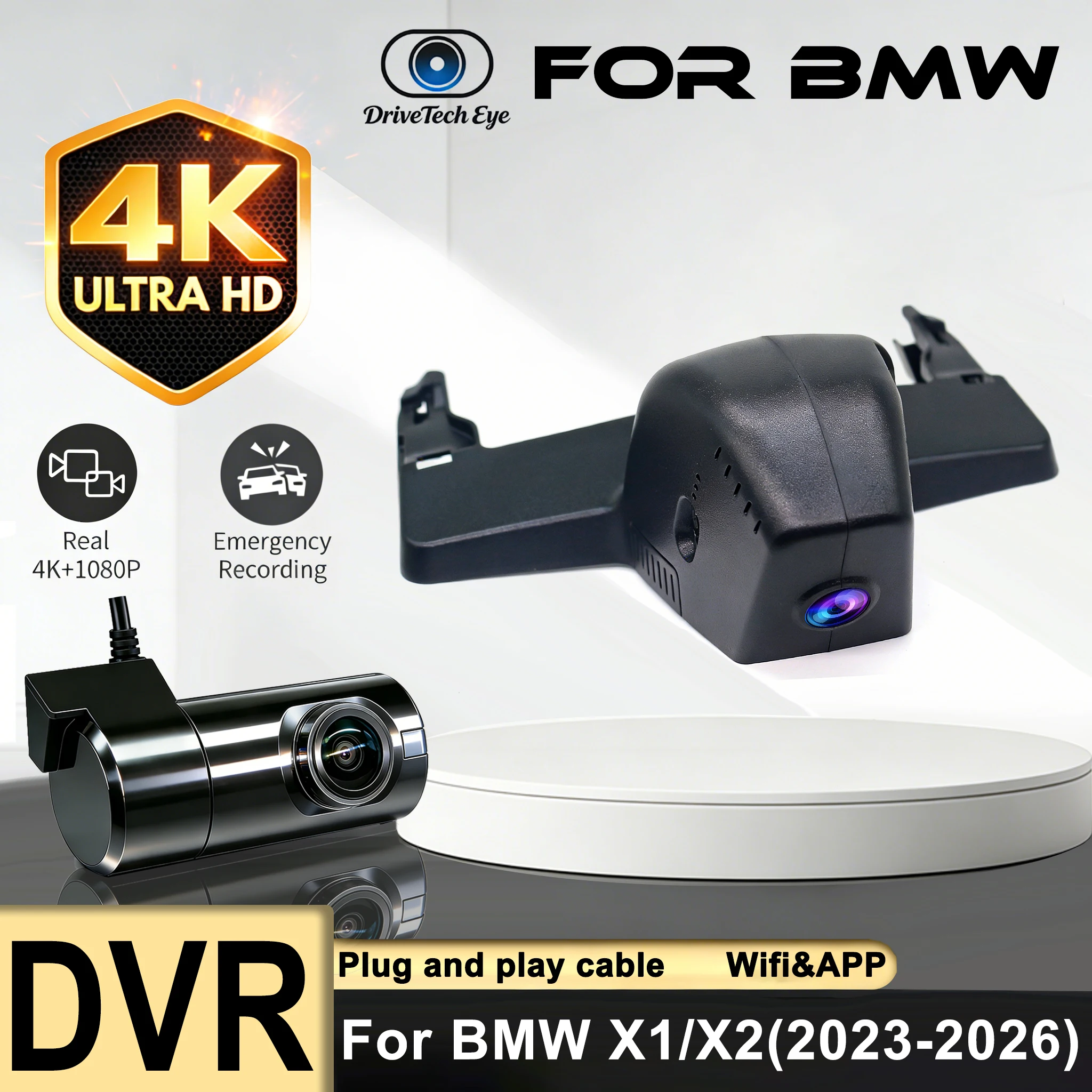 Plug and play 4K Dash Cam for BMW X3,iX3,X3M G01 2018-2024, UHD Car DVR Camera, Loop Recording, Easy Install, WDR, Built-in WiFi