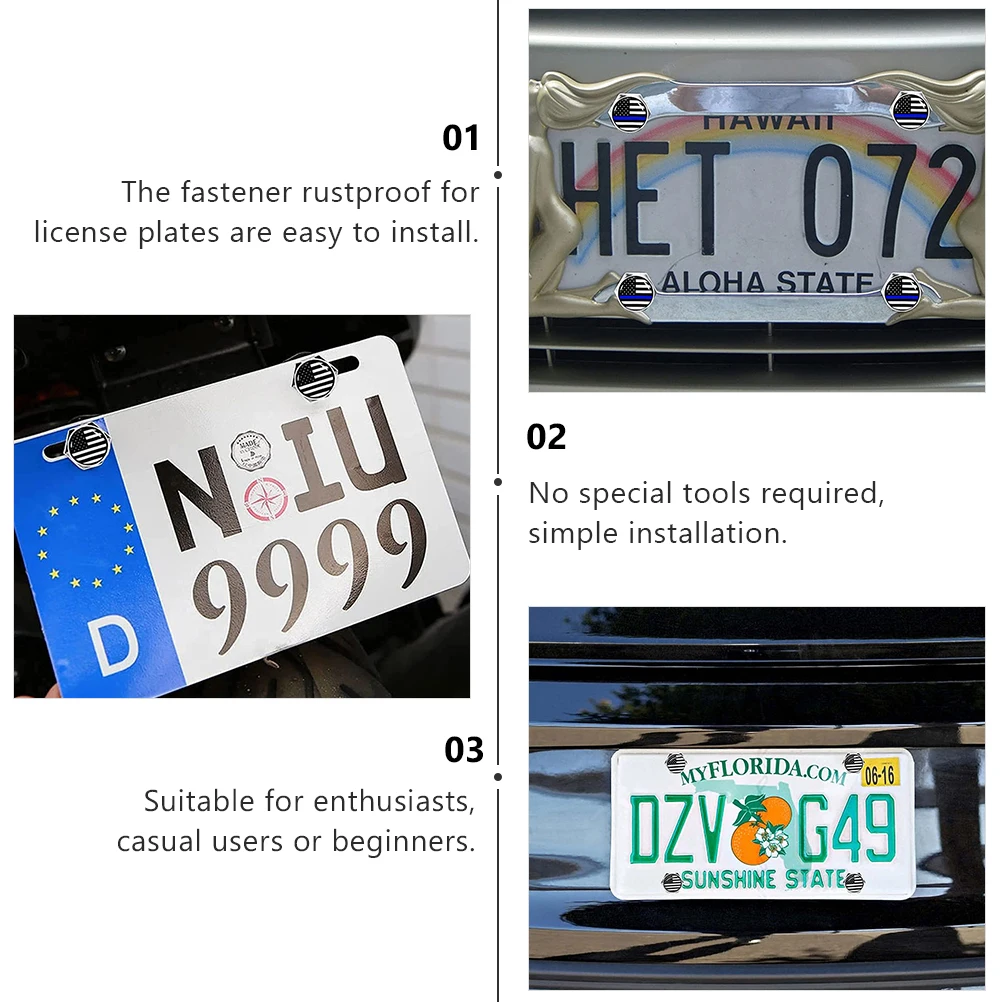 

License Plate Screws Kit Black Stainless Steel USA Flag Design Universal Fit Cars Trucks Motorcycle Bolts Fasteners